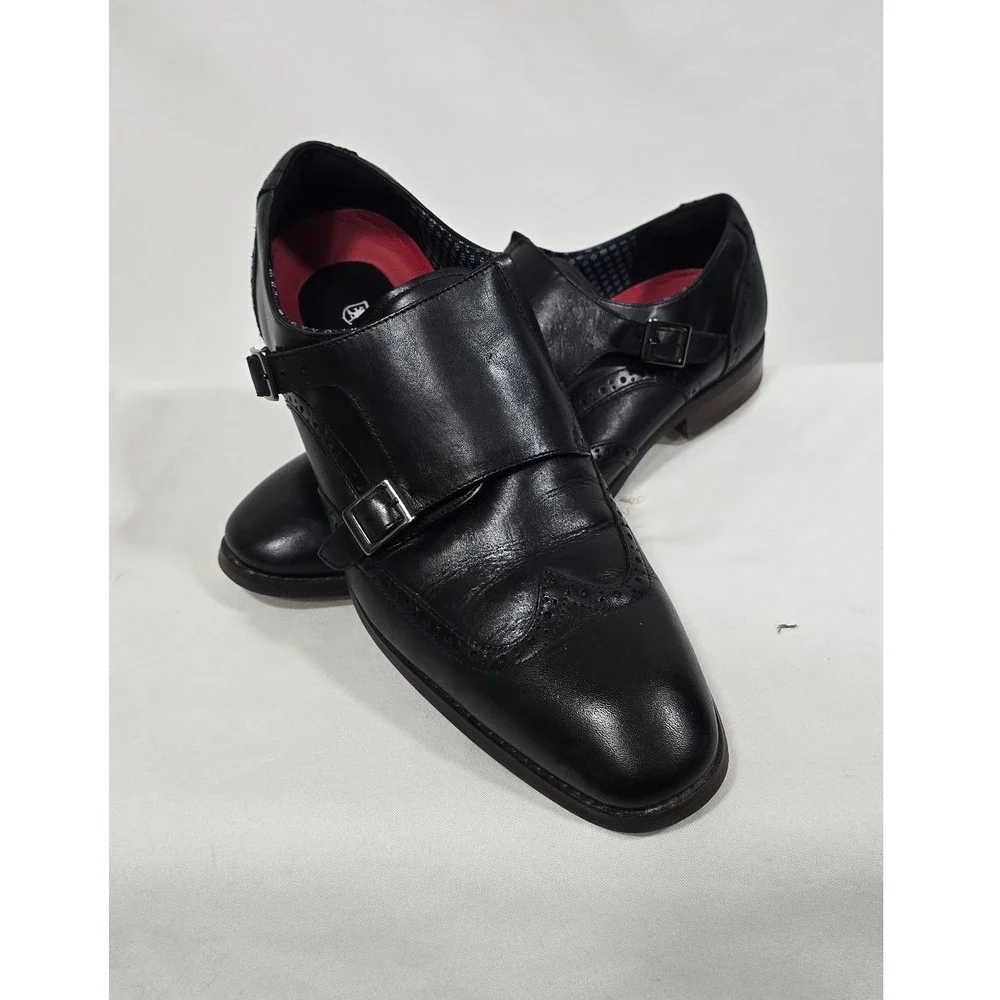 Stacy Adams men‎ 11.5 Karson black leather wingtip double monk strap dress shoes
